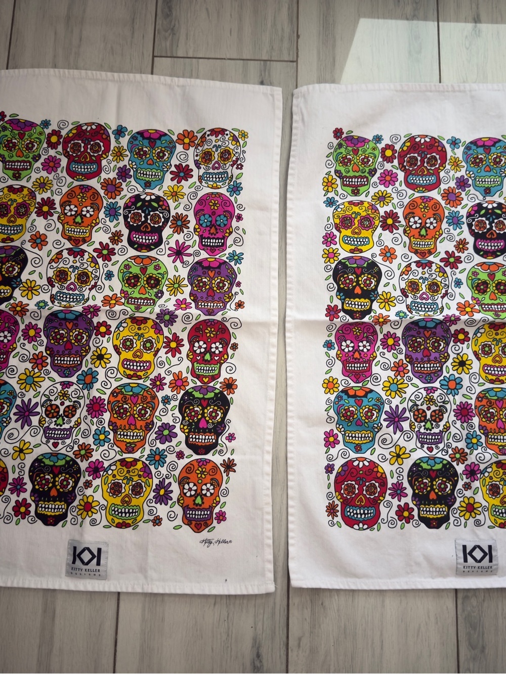 Sugar Skulls Day Of The Dead Kitty Keller Designs Hand Towels Set Of 2